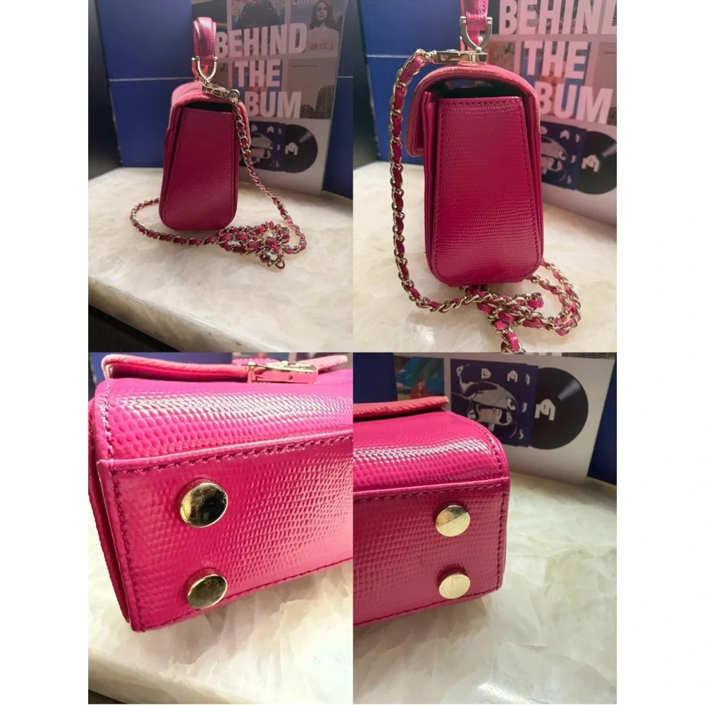 Fuchsia Box Handbag with Chain Strap